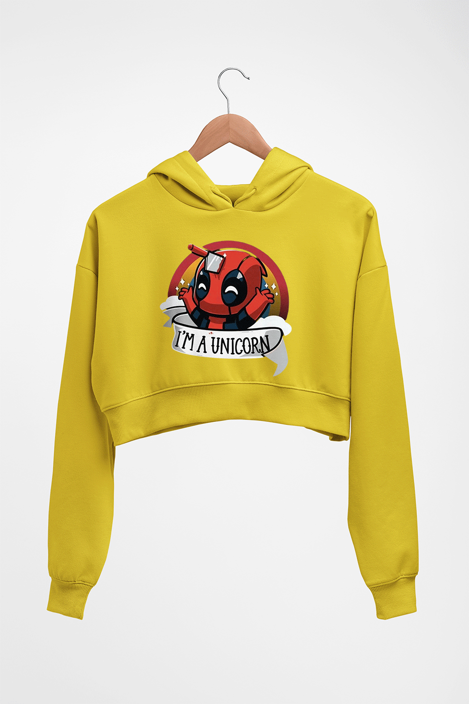 Deadpool Unicorn Crop HOODIE FOR WOMEN-Mustard Yellow-Ektarfa.online