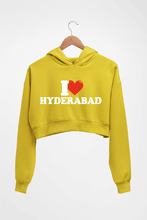 Load image into Gallery viewer, I Love Hyderabad Crop HOODIE FOR WOMEN-Mustard Yellow-Ektarfa.online
