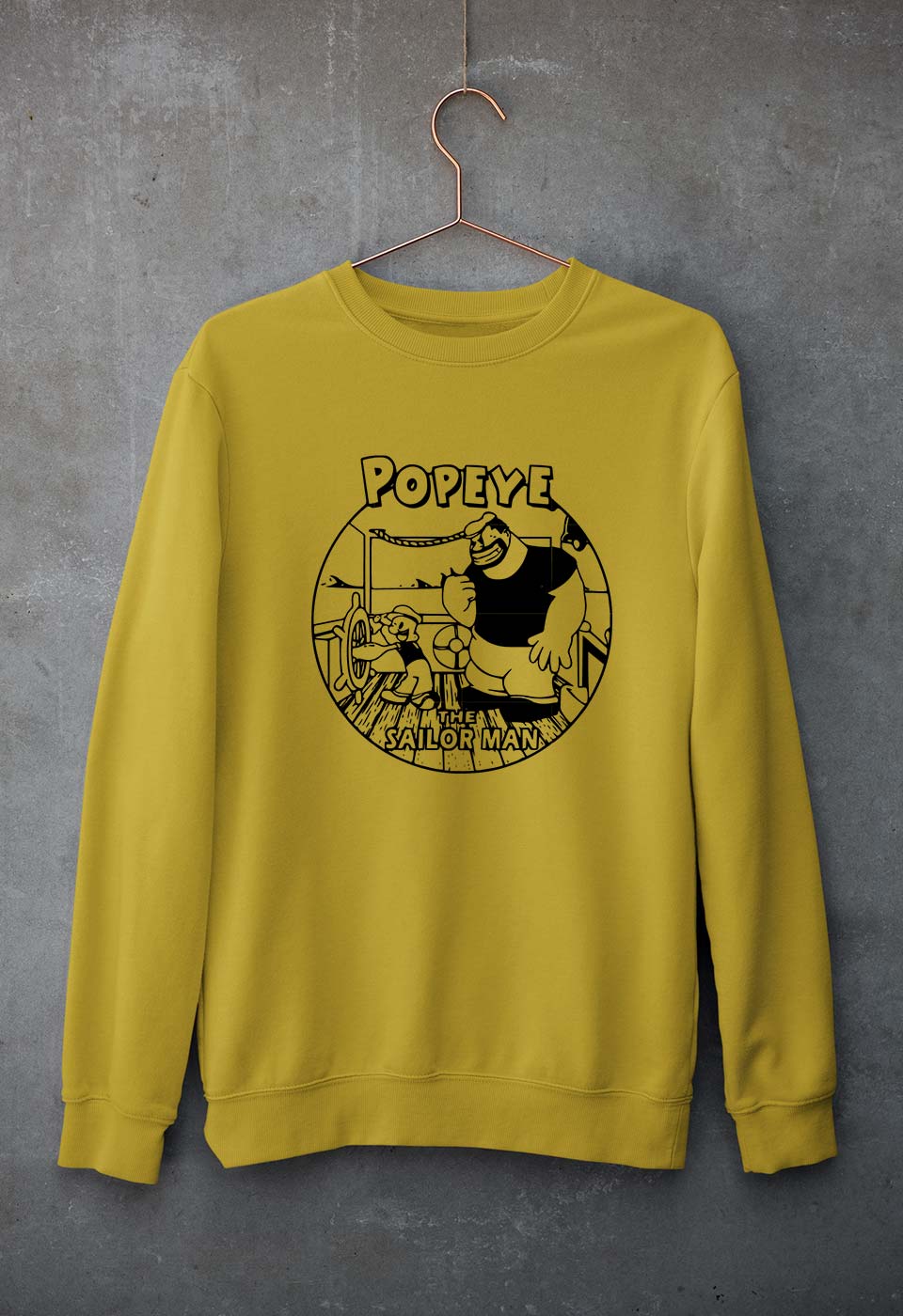 Popeye Unisex Sweatshirt for Men/Women-S(40 Inches)-Mustard Yellow-Ektarfa.online