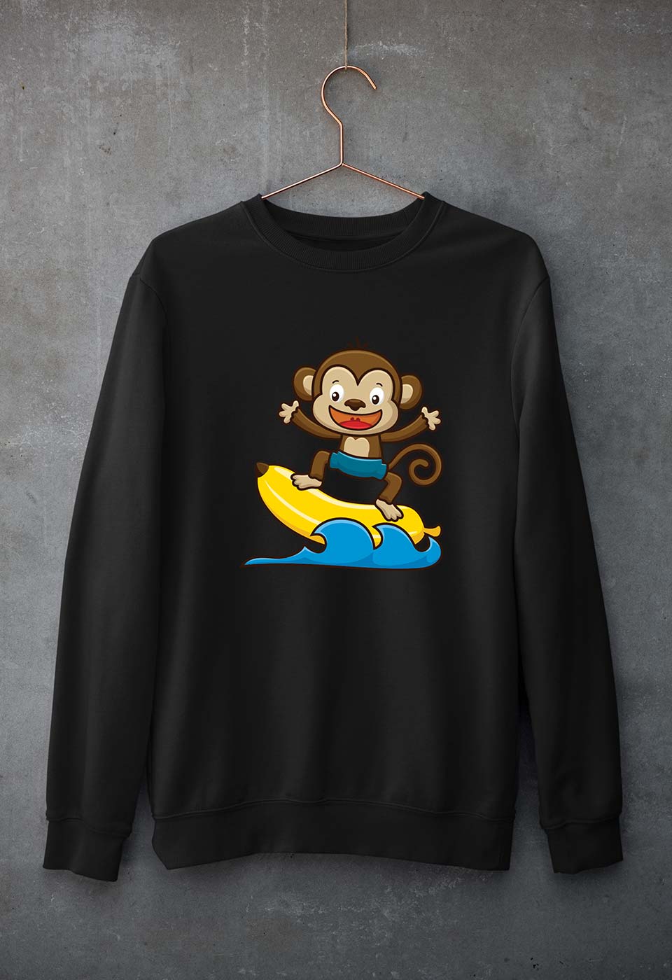 Monkey Banana Unisex Sweatshirt for Men/Women-S(40 Inches)-Black-Ektarfa.online