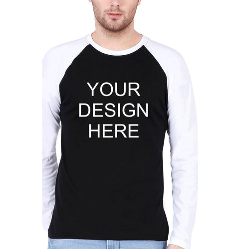 Customized-Custom-Personalized Raglan Full Sleeves T-Shirt for Men-S(38 Inches)-White-Black-ektarfa.com