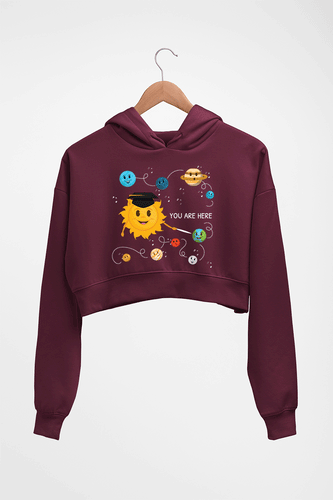 Solar System Crop HOODIE FOR WOMEN-Maroon-Ektarfa.online