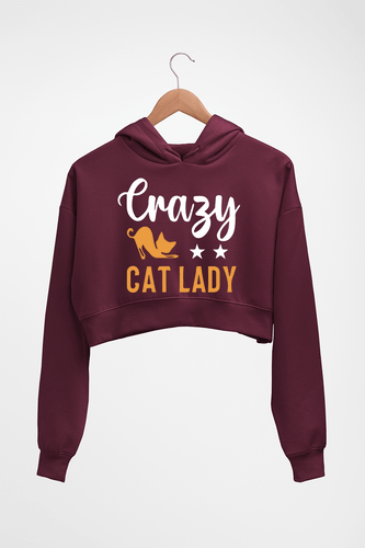 Cat Lady Crop HOODIE FOR WOMEN-Maroon-Ektarfa.online