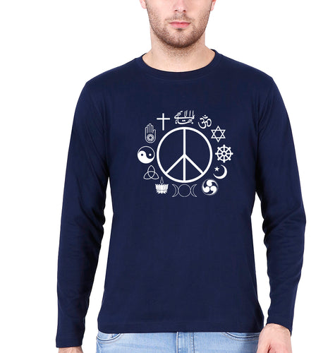 Peace Religious Symbols Full Sleeves T-Shirt for Men-Navy Blue-Ektarfa.online