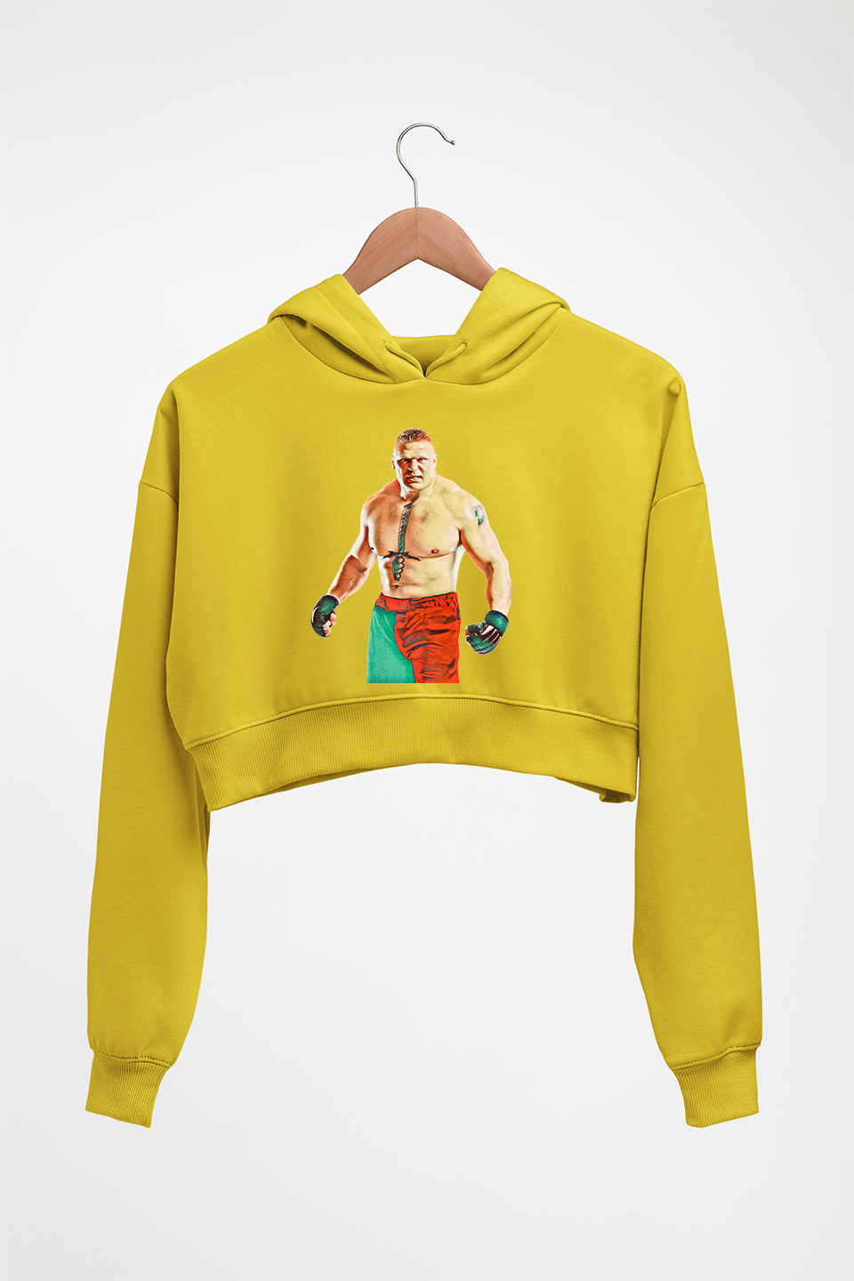 Brock Lesnar (WWE) Crop HOODIE FOR WOMEN-Mustard Yellow-Ektarfa.online