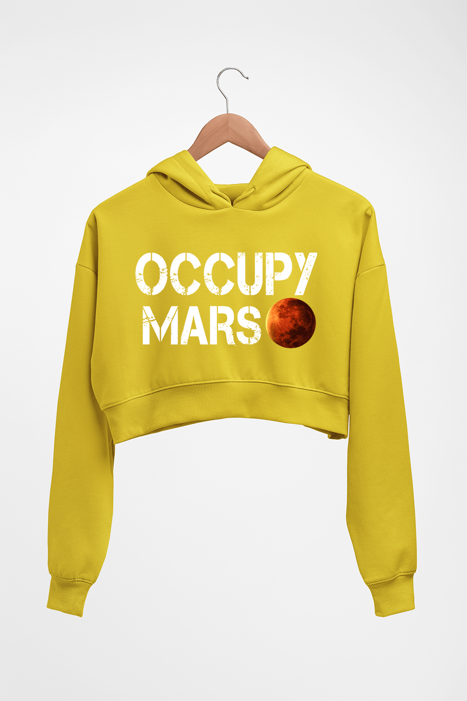 Occupy Mars Elon Musk Crop HOODIE FOR WOMEN-Mustard Yellow-Ektarfa.online