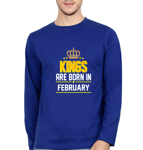Kings Are Born In February Full Sleeves T-Shirt for Men-Royal Blue-Ektarfa.online
