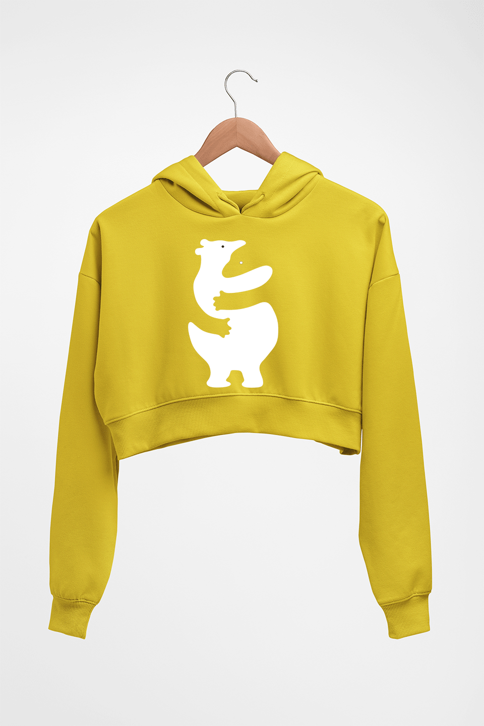 Hippo Dolphin Hug Crop HOODIE FOR WOMEN-Mustard Yellow-Ektarfa.online