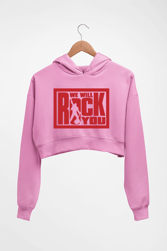 Queen Rock Band We Will Rock You Crop HOODIE FOR WOMEN-Light Baby Pink-Ektarfa.online