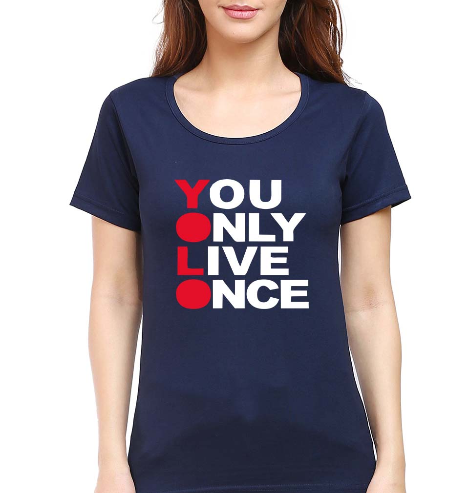 You Live Only Once(YOLO) T-Shirt for Women-Navy Blue-Ektarfa.online