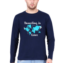 Load image into Gallery viewer, Traveling is Love Full Sleeves T-Shirt for Men-Navy Blue-Ektarfa.online

