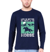 Load image into Gallery viewer, Horse Riding Full Sleeves T-Shirt for Men-Navy Blue-Ektarfa.online
