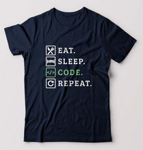 Load image into Gallery viewer, Eat Sleep Code Repeat T-Shirt for Men-S(38 Inches)-Navy Blue-Ektarfa.online
