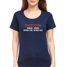 Load image into Gallery viewer, Nirbhau Nirvair T-Shirt for Women-XS(32 Inches)-Navy Blue-Ektarfa.online
