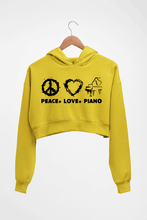 Load image into Gallery viewer, Peace Love Piano Crop HOODIE FOR WOMEN-Mustard Yellow-Ektarfa.online
