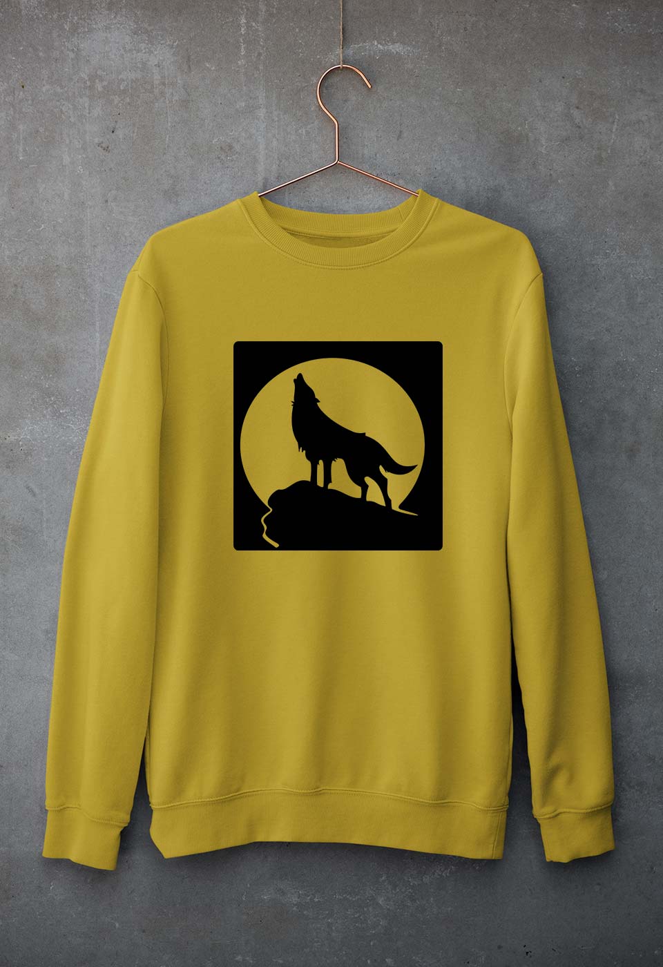 Wolf Unisex Sweatshirt for Men/Women-S(40 Inches)-Mustard Yellow-Ektarfa.online
