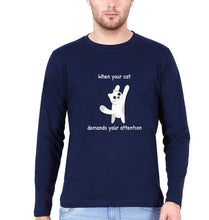Load image into Gallery viewer, Cat Full Sleeves T-Shirt for Men-S(38 Inches)-Navy Blue-Ektarfa.online
