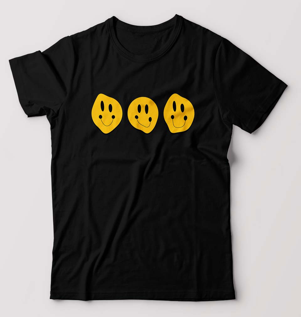 Smiley T-Shirt for Men-S(38 Inches)-Black-Ektarfa.online