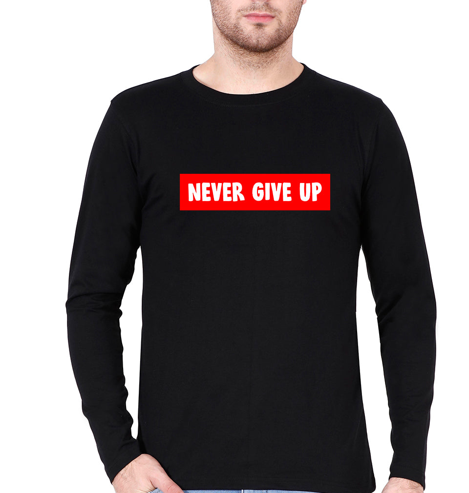 Never Give UP Full Sleeves T-Shirt for Men-Black-Ektarfa.online