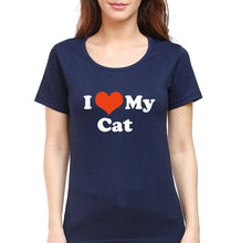 Load image into Gallery viewer, I Love My Cat T-Shirt for Women-Navy Blue-Ektarfa.online
