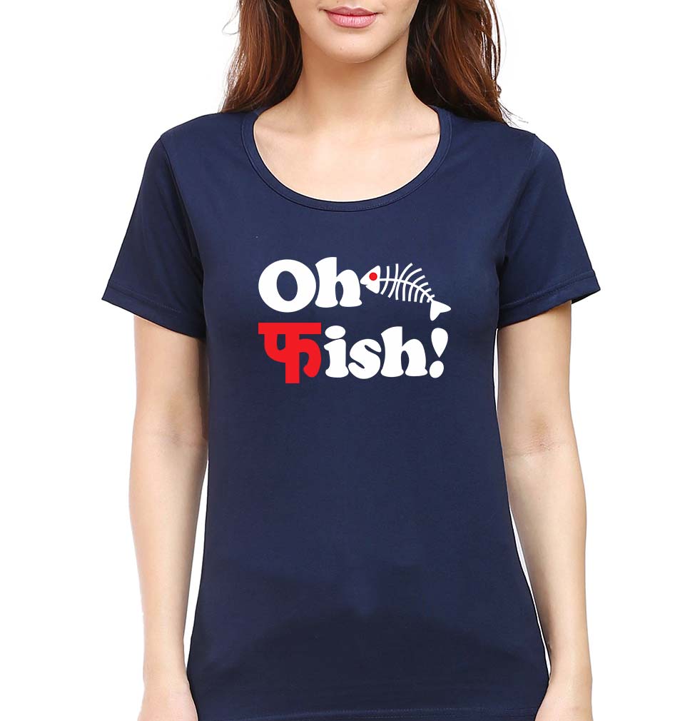 Fish Funny T-Shirt for Women-XS(32 Inches)-Navy Blue-Ektarfa.online