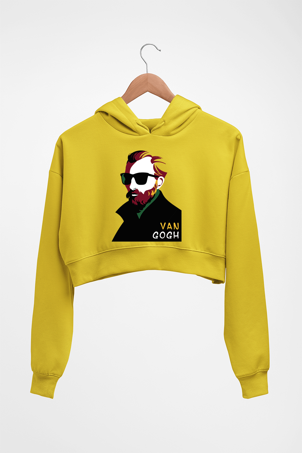 Vincent van Gogh Crop HOODIE FOR WOMEN-Mustard Yellow-Ektarfa.online