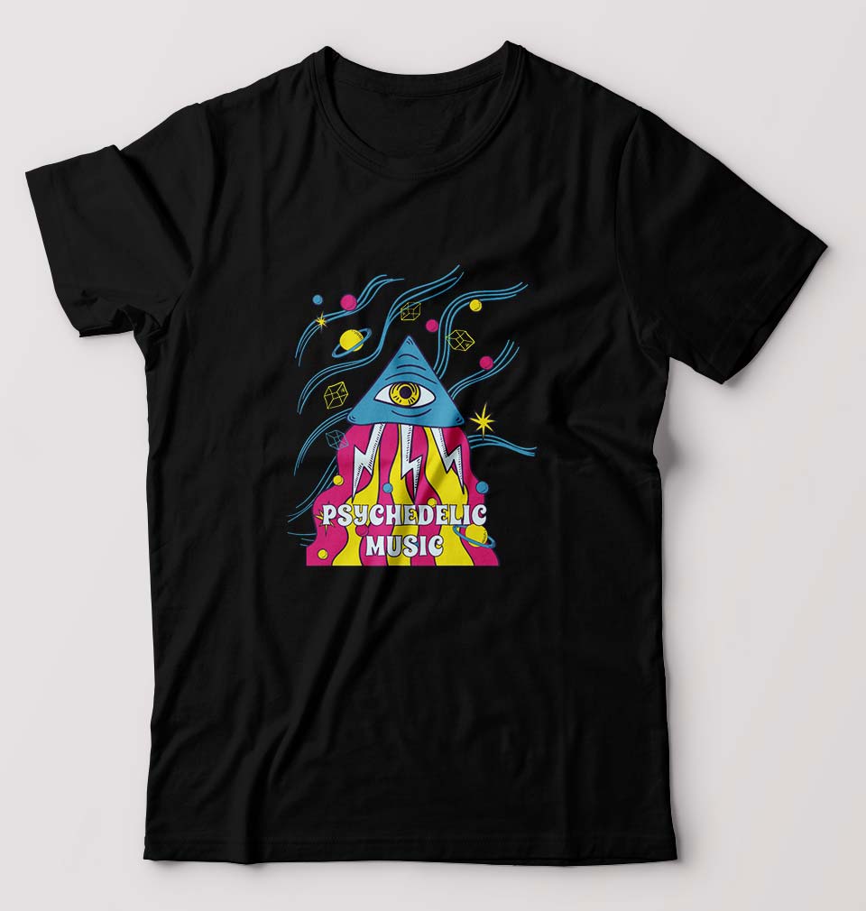 Psychedelic Music T-Shirt for Men-S(38 Inches)-Black-Ektarfa.online