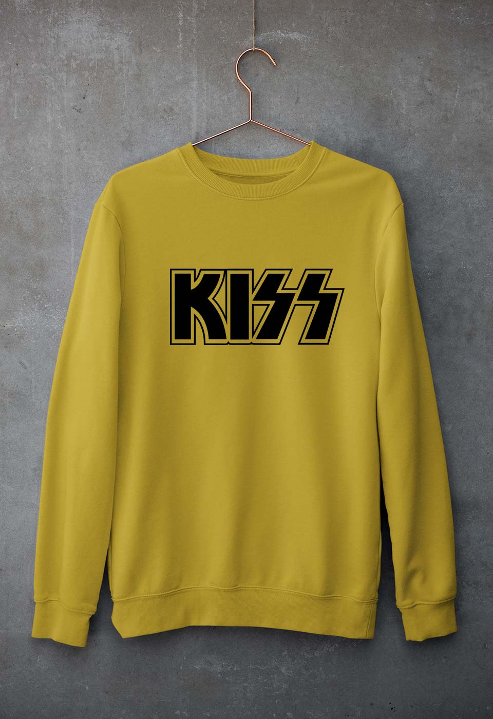 Kiss Rock Band Unisex Sweatshirt for Men/Women-S(40 Inches)-Mustard Yellow-Ektarfa.online