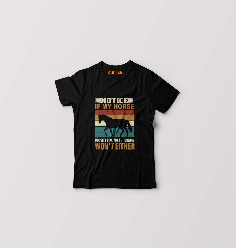 Horse Kids T-Shirt for Boy/Girl-Black-Ektarfa.online