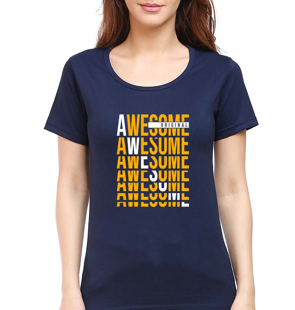 Awesome T-Shirt for Women-XS(32 Inches)-Navy Blue-Ektarfa.online