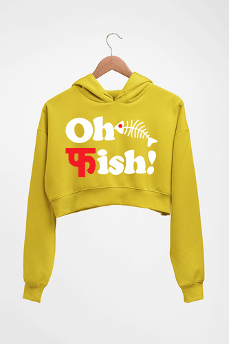 Fish Funny Crop HOODIE FOR WOMEN-Mustard Yellow-Ektarfa.online