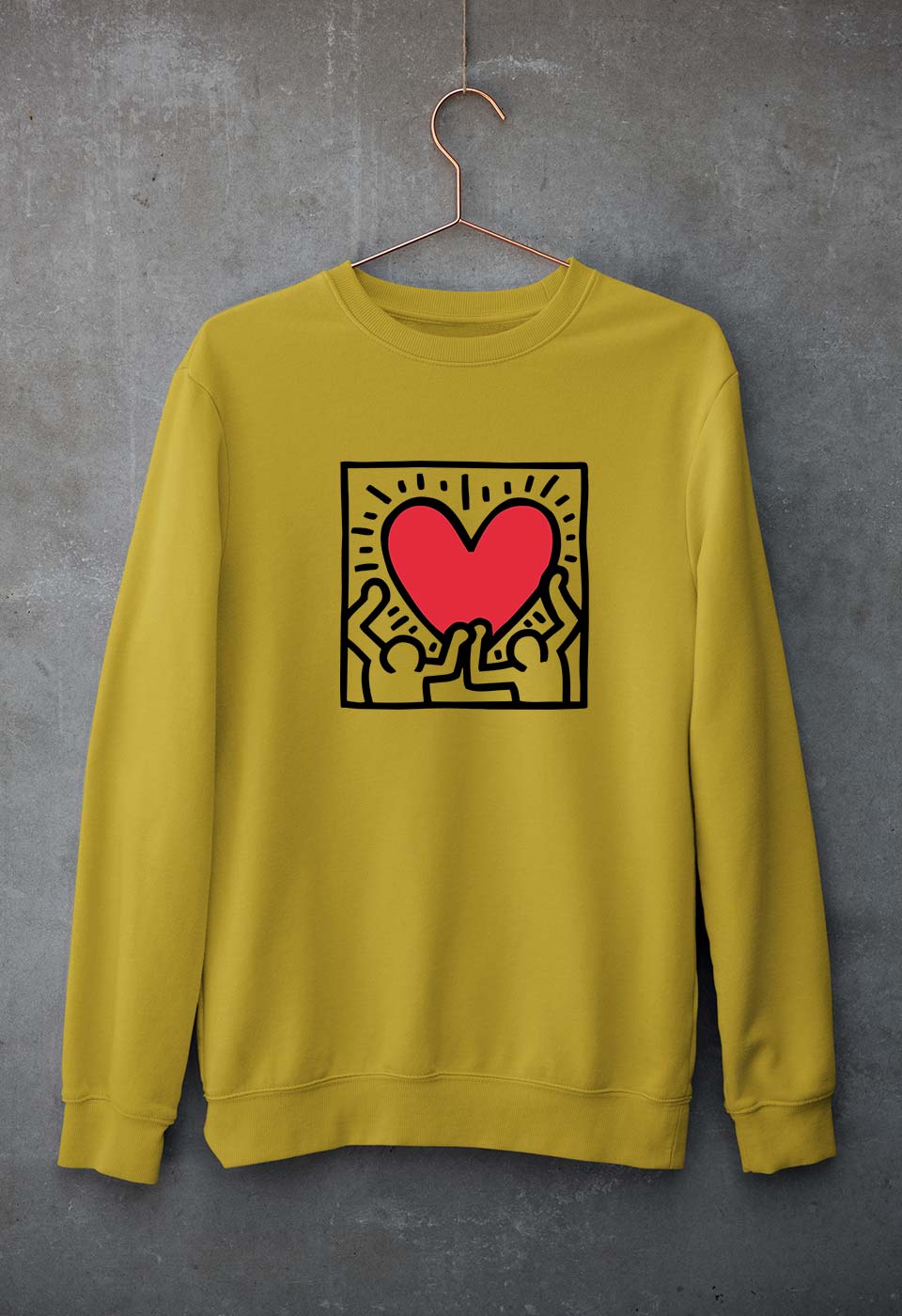 Keith Haring Unisex Sweatshirt for Men/Women-Mustard Yellow-Ektarfa.online