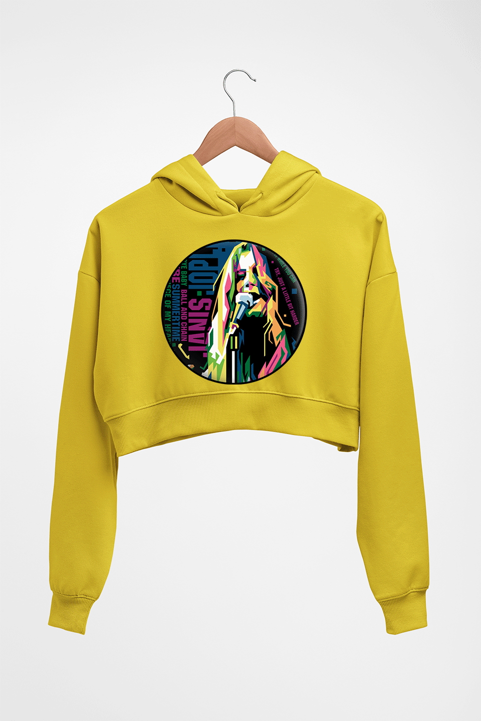 Janis Joplin Crop HOODIE FOR WOMEN-Mustard Yellow-Ektarfa.online