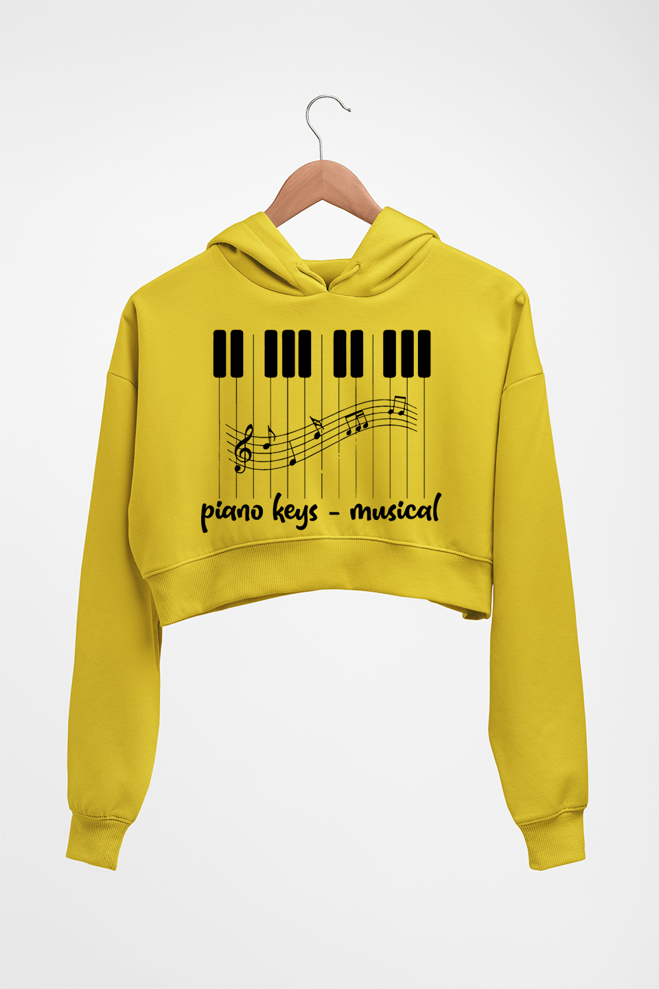 Piano Crop HOODIE FOR WOMEN-Mustard Yellow-Ektarfa.online