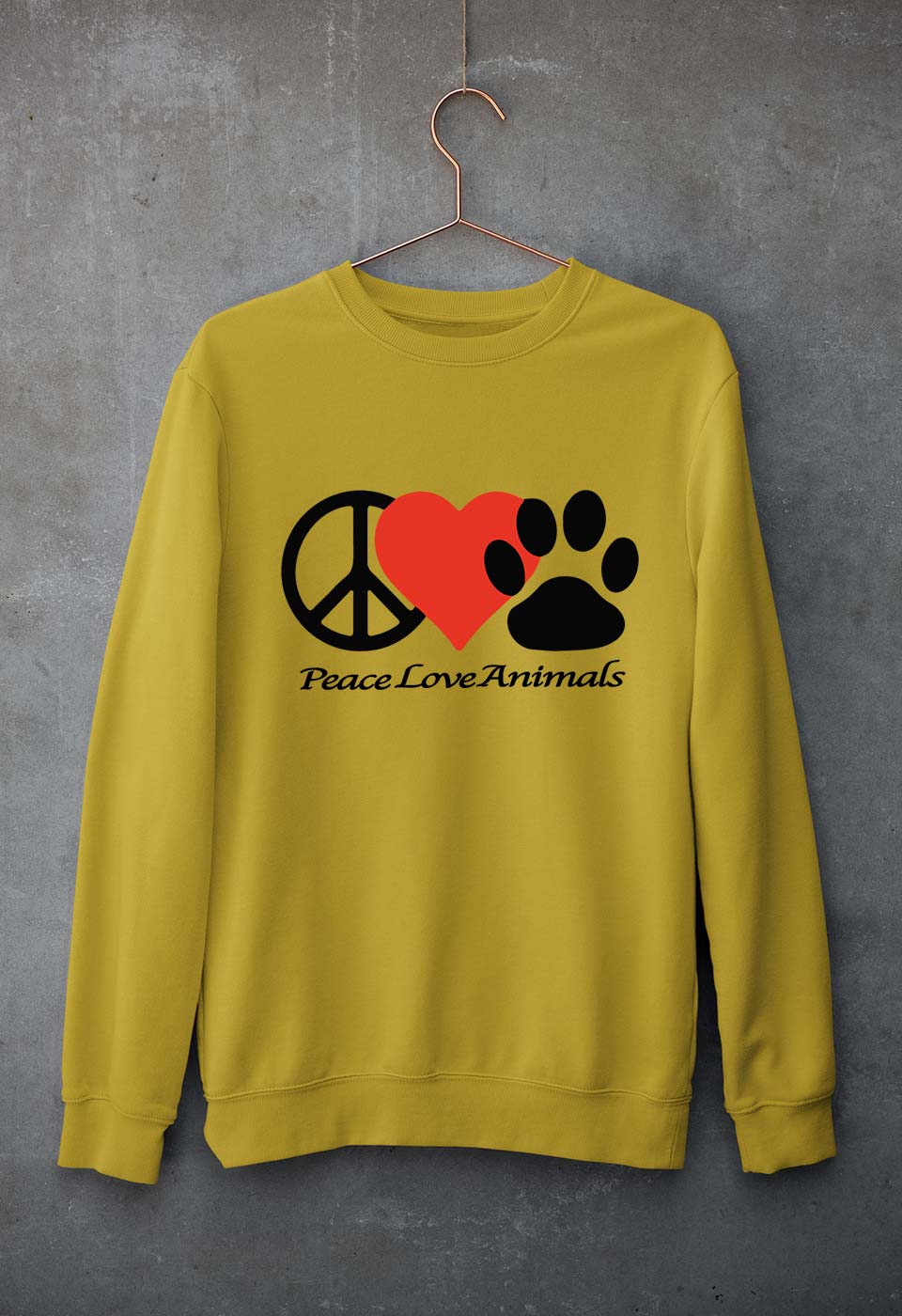 Peace Love Animals Unisex Sweatshirt for Men/Women-Mustard Yellow-Ektarfa.online