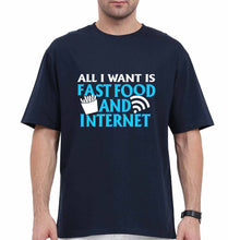 Load image into Gallery viewer, Fast Food and Internet Oversized T-Shirt for Men-Navy Blue-Ektarfa.online
