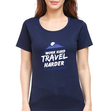 Load image into Gallery viewer, Travel Harder T-Shirt for Women-XS(32 Inches)-Navy Blue-Ektarfa.online
