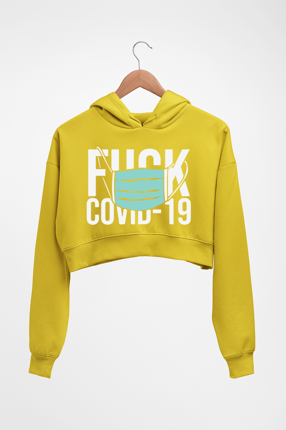 Fuck Covid Crop HOODIE FOR WOMEN-Mustard Yellow-Ektarfa.online