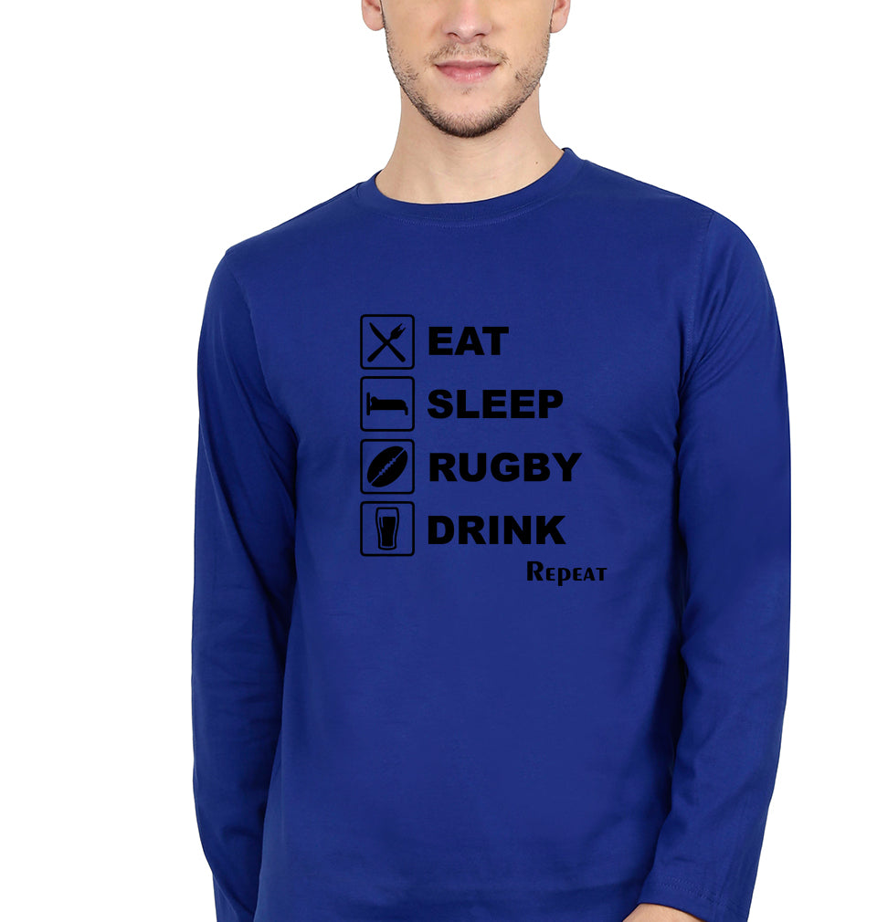 Rugby Full Sleeves T-Shirt for Men-Royal Blue-Ektarfa.online