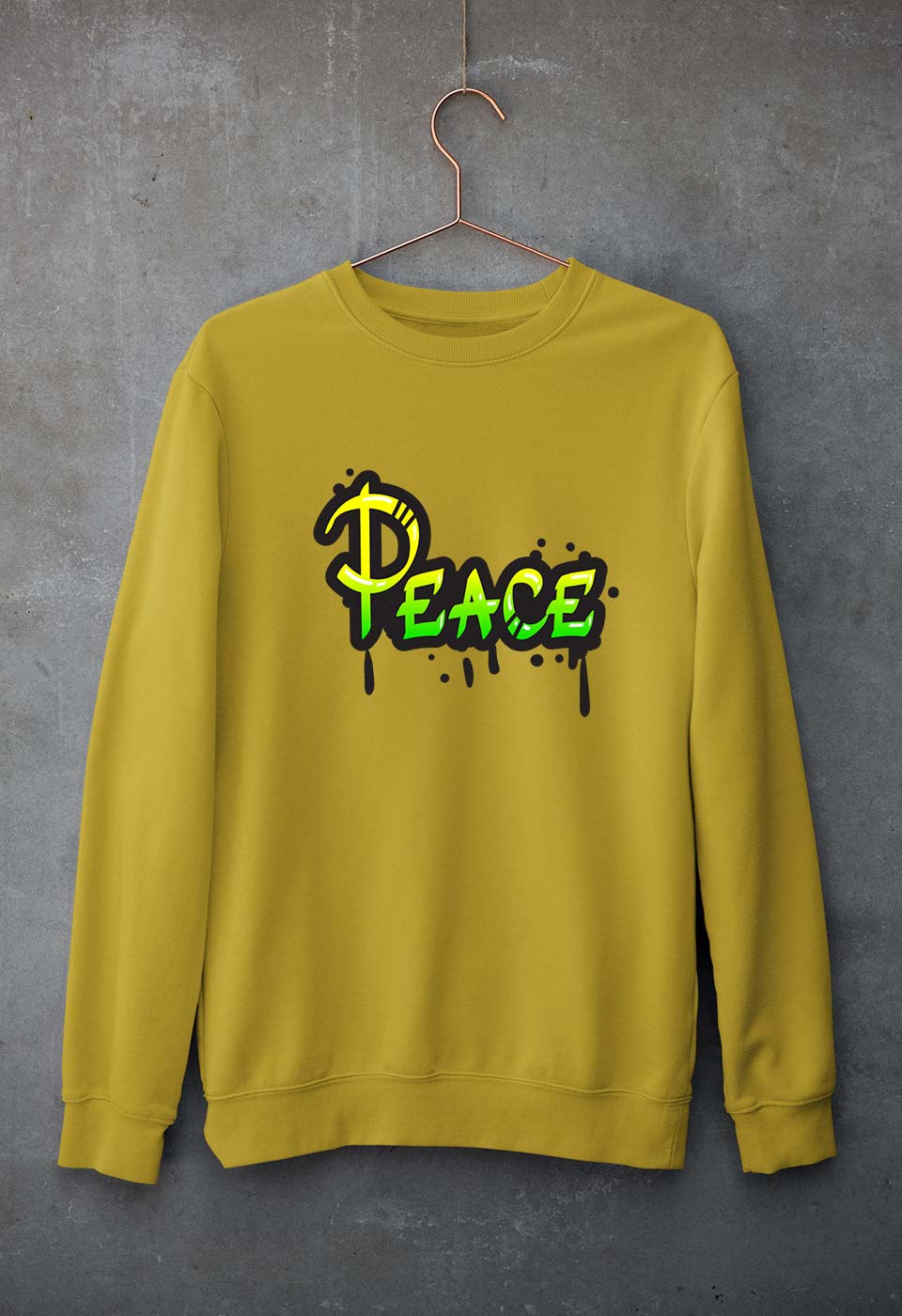 Graffiti Peace Unisex Sweatshirt for Men/Women-S(40 Inches)-Mustard Yellow-Ektarfa.online