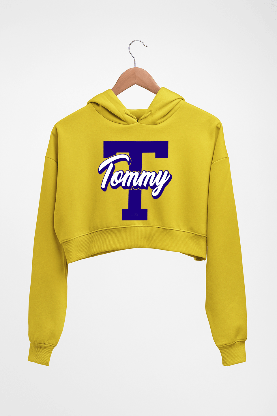 Varsity Tommy Crop HOODIE FOR WOMEN-Mustard Yellow-Ektarfa.online