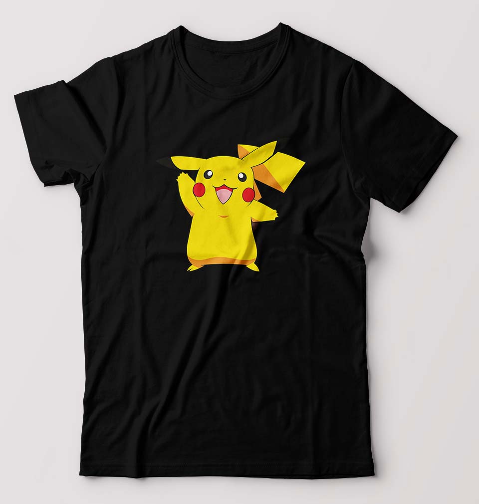 Pikachu T-Shirt for Men-S(38 Inches)-Black-Ektarfa.online