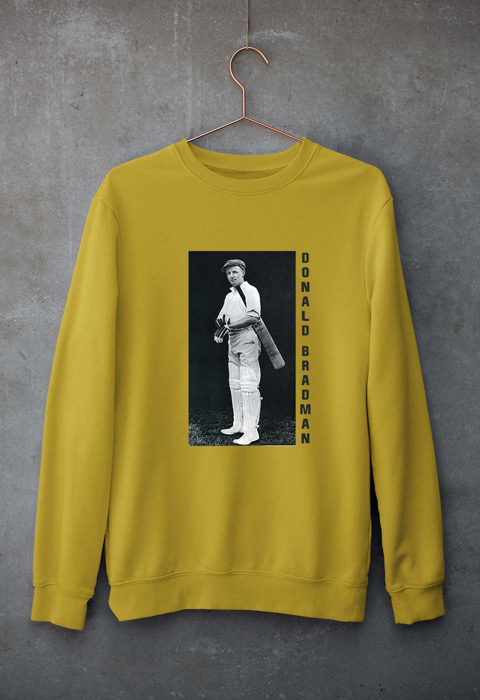 Donald Bradman Unisex Sweatshirt for Men/Women-S(40 Inches)-Mustard Yellow-Ektarfa.online