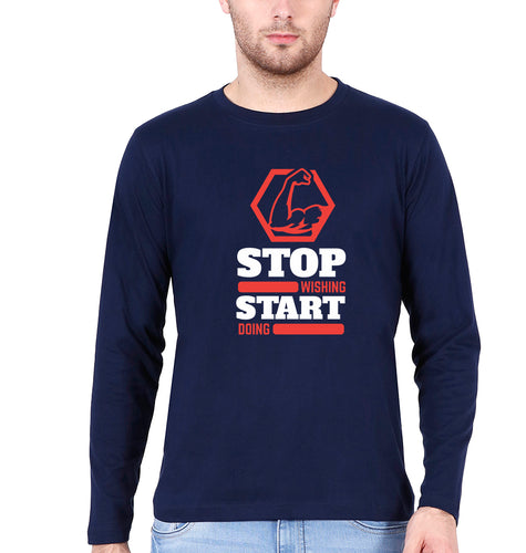 Gym Full Sleeves T-Shirt for Men-Navy Blue-Ektarfa.online