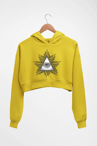 Eye Pyramid Crop HOODIE FOR WOMEN-Mustard Yellow-Ektarfa.online