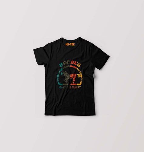 Horses Kids T-Shirt for Boy/Girl-Black-Ektarfa.online