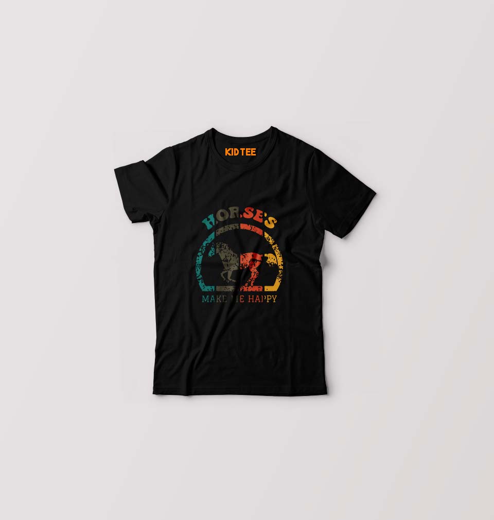 Horses Kids T-Shirt for Boy/Girl-Black-Ektarfa.online