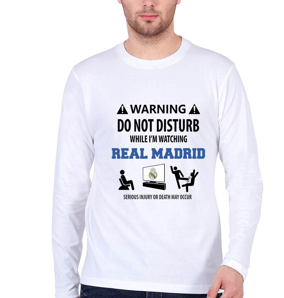 Warning Real Madrid Full Sleeves T-Shirt for Men-White-Ektarfa.online