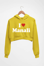 Load image into Gallery viewer, I Love Manali Crop HOODIE FOR WOMEN-Mustard yellow-Ektarfa.online
