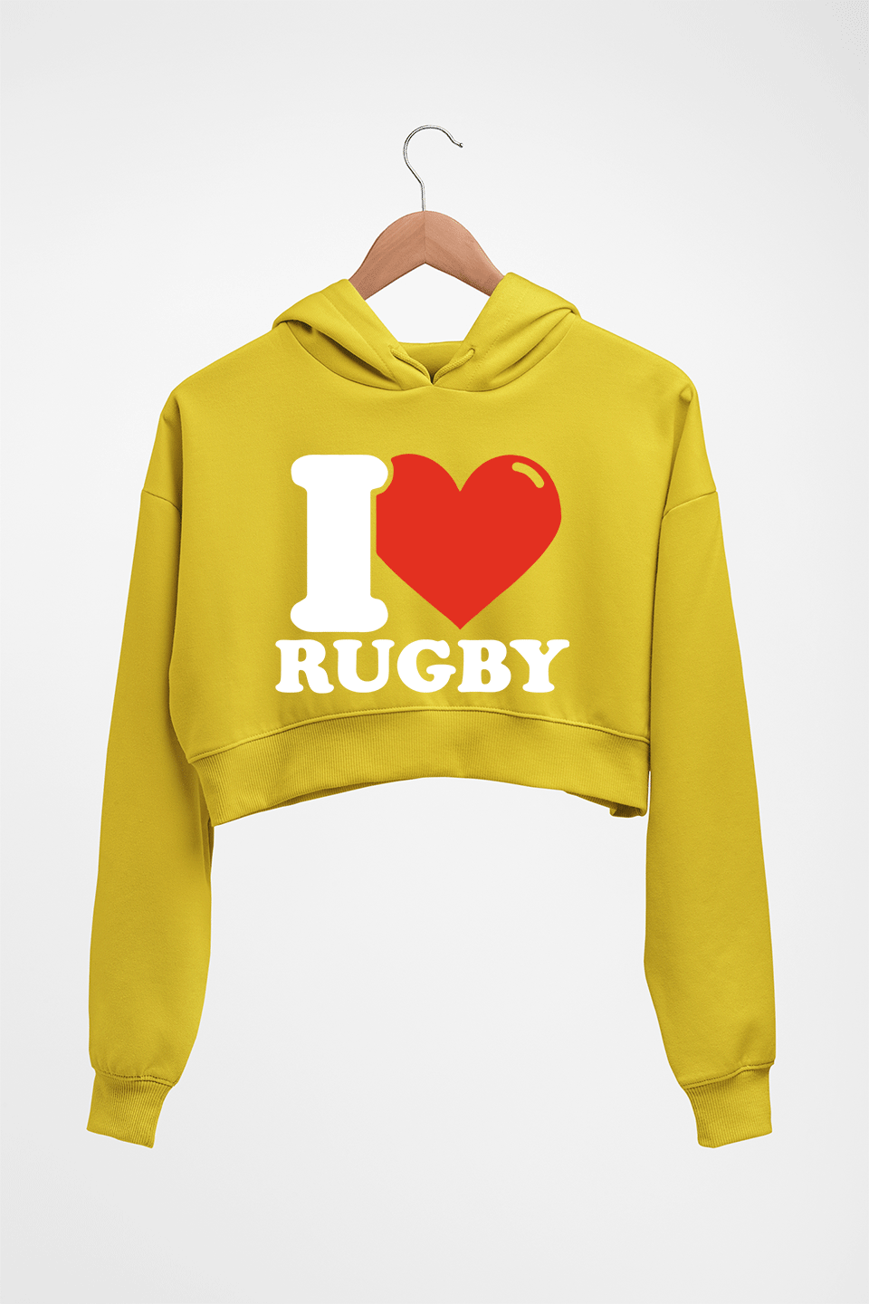 I Love Rugby Crop HOODIE FOR WOMEN-Mustard Yellow-Ektarfa.online